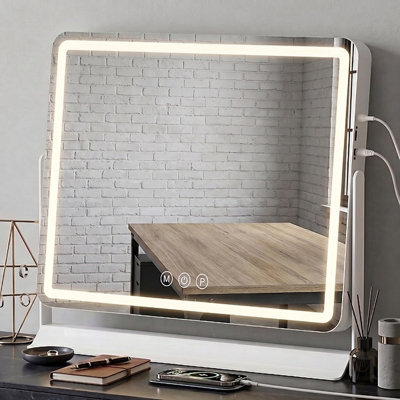  - Hollywood Style Led Makeup Mirror With Dimmable Lighting3 Light ModesTouch Control & 360 Rotation (60X53Cm)