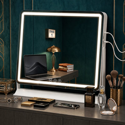  - Hollywood Led Makeup Mirror 50X40Cm Dimmable 3 Light Modes Touch Control 360  Rotation Memory Function
