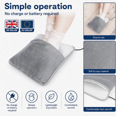 B&Q Usb Electric Foot Warmer Heating Pad Washable Plush Grey 30X30Cm