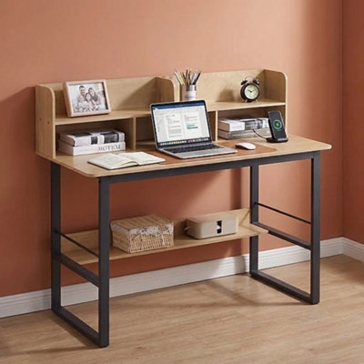 - 120Cm Computer Desk With Storage Hutch And Bottom Shelf Wooden Writing Desk Home Office Study Table Workstation