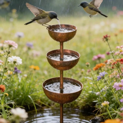  - Metal Bird Bath Garden Water Dispenser Rain Catcher Bird Feeding Station For Outdoor Use