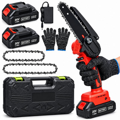 B&Q 6 And 4 Inch Electric Saw, 21V Cordless Chainsaw With 2 Chain, 2 Battery, Woods Cutting Power Tools
