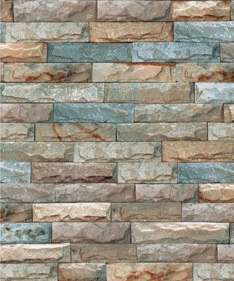 Zed Décor Zed Decor Brick Slate Multi Colour Vinyl Wallpaper 9.2 X 0.53 M Hm12-0106 from B&Q