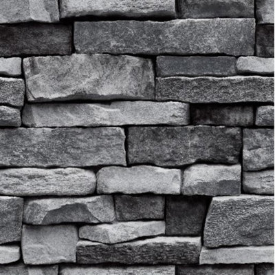 Zed Décor Zed Decor Stone Brick Effect Black Vinyl Wallpaper Hm12-1503 from B&Q