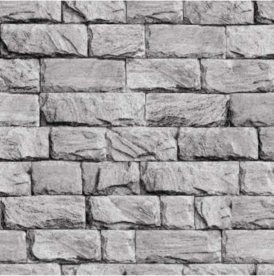 Zed Décor Zed Decor Stone Brick Effect Grey Smooth Vinyl Wallpaper Hm12-0203 from B&Q