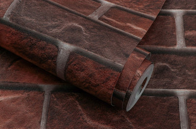 Zed Décor Zed Decor Vintage Rustic Red Brick Smooth Vinyl Wallpaper 571401 from B&Q