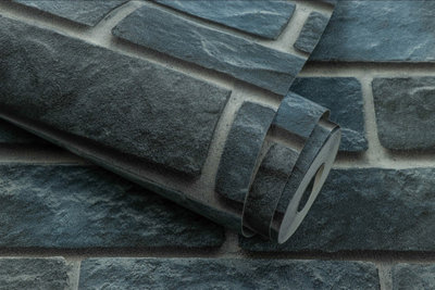 Zed Décor Zed Decor Vintage Rustic Blue Brick Smooth Vinyl Wallpaper 571404 from B&Q