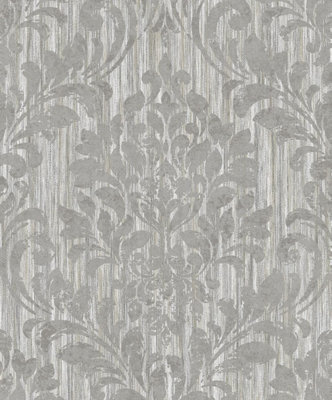 Muriva Theon Damask Grey Metallic Wallpaper 234311 from B&Q