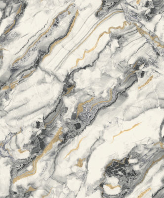 Zed Décor Zed Decor Silver Mist & Gold Liquid Marble Vinyl Wallpaper 621010 from B&Q