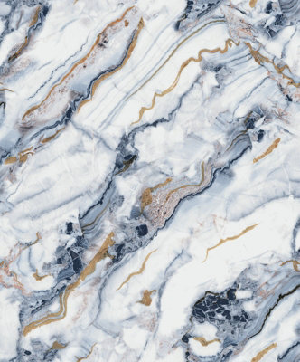 Zed Décor Blue & Gold Liquid Marble Zed Decor Vinyl Wallpaper 621012 from B&Q