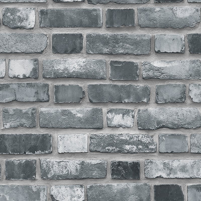 Zed Décor Zed Decor Light Slate Grey Brick Effect Vinyl Wallpaper 621016 from B&Q