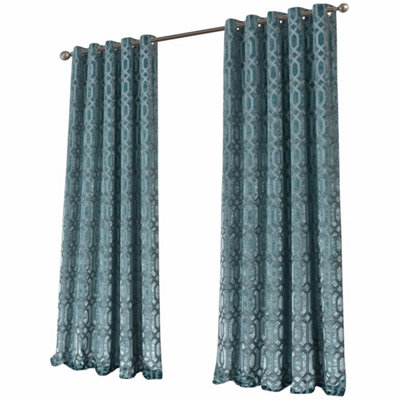  - Luxe Geo Velvet Eyelet Curtains In Teal228Cm X 228Cm