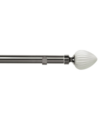 Unknown 28Mm Fixed Length Metal Eyelet Curtain Pole Set In Polished Graphite - Realm Finial, 290Cm B&Q