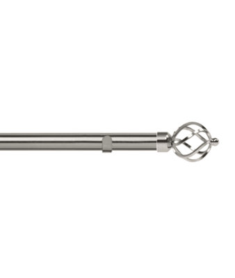 Unknown 28mm Fixed Length Metal Eyelet Curtain Pole Set In Satin SilverCage Finial70Cm from B&Q