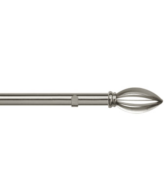 Silver Unknown 28Mm Fixed Length Metal Eyelet Curtain Pole Set In Satin - Lotus Finial, 170Cm B&Q
