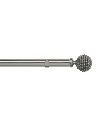 Unknown 28mm Fixed Length Metal Eyelet Curtain Pole Set In Satin SilverMia Finial380Cm from B&Q