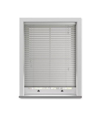 50mm Slat Grey Grained Faux Wood Venetian Blind With Strings 150Cm Drop140Cm from B&Q