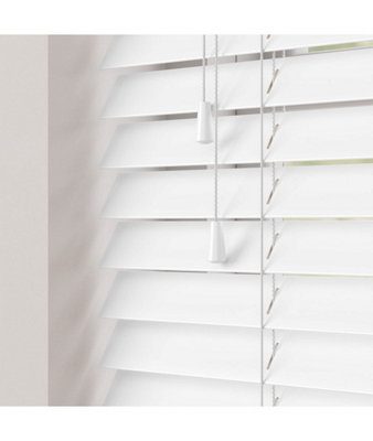 150Cm White Gloss Faux Wood Venetian With Strings 120Cm Drop from B&Q