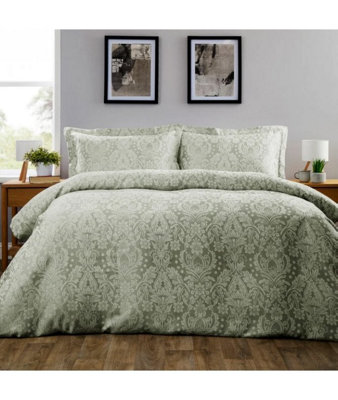Dorchester Jacquard Duvet Set In Sage GreenSuper King from B&Q