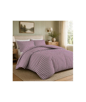 Malham Stripe Duvet Set In BurgundyDouble from B&Q
