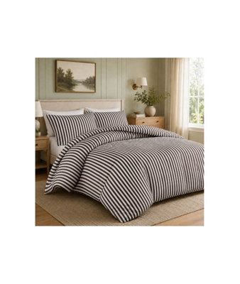 Malham Stripe Duvet Set In ChocolateSingle from B&Q