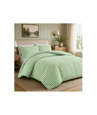 Malham Stripe Duvet Set In Sage GreenDouble from B&Q