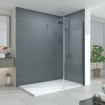 Vruc Wet Room Shower Glass Screen Panel Walk In Enclosure 700mm & Return Panel Chrome 215mm from B&Q