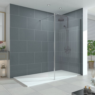 Vruc Wet Room Shower Glass Screen Panel Walk In Enclosure 1200mm & Return Panel Chrome 215mm from B&Q