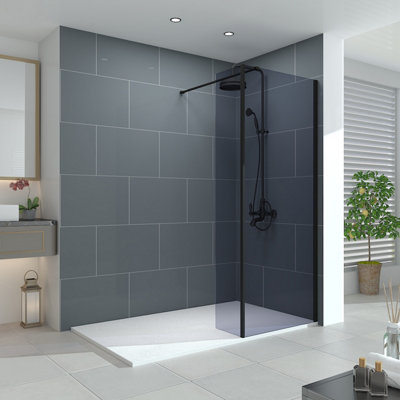 Vruc Wet Room Shower Grey Glass Screen Panel Walk In Enclosure 760mm & Return Panel 300mm from B&Q