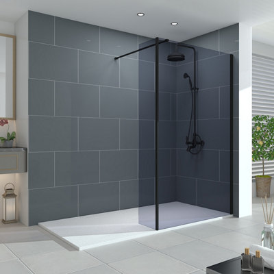 Vruc Wet Room Shower Grey Glass Screen Panel Walk In Enclosure 1100mm & Return Panel 300mm from B&Q