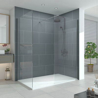Vruc Walk In Wet Room Shower Enclosure Glass Screen 900mm Front Panel & 700mm End Panel Chrome from B&Q