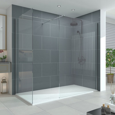 Vruc Walk In Wet Room Shower Enclosure Glass Screen 1400mm Front Panel & 760mm End Panel Chrome from B&Q
