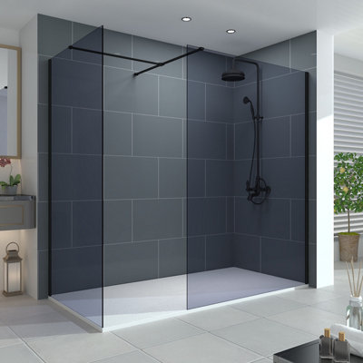 Vruc Walk In Wet Room Shower Enclosure Grey Glass Screen 1400mm Front Panel & 1000mm End Panel from B&Q