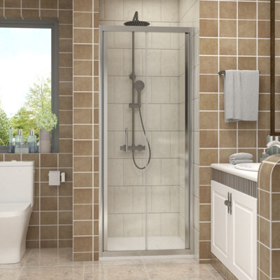 Vruc 760X1900mm Shower Enclosure Bi-Fold Door Chrome from B&Q