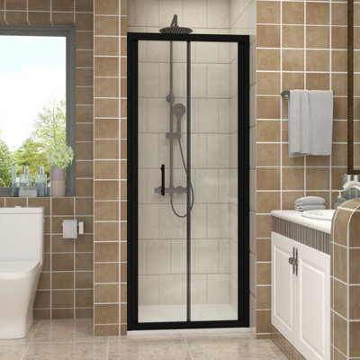 Vruc 760X1900mm Shower Enclosure Bi-Fold Door Black from B&Q