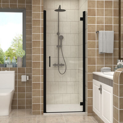 Vruc 700X1900mm Shower Enclosure Hinged Door Black from B&Q