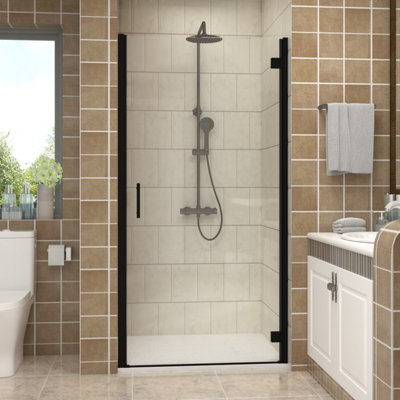 Vruc 1000X1900mm Shower Enclosure Hinged Door Black from B&Q