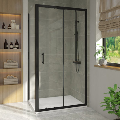 Vruc Bathroom Shower Enclosure Sliding Door With Side Panel 1100 X 800mm Matt Black from B&Q