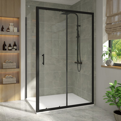 Vruc Bathroom Shower Enclosure Sliding Door With Side Panel 1200 X 760mm Matt Black from B&Q