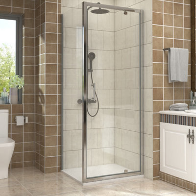 Vruc Bathroom Shower Enclosure Pivot Door With Side Panel 760 X 900mm Chrome from B&Q