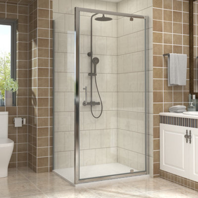 Vruc Bathroom Shower Enclosure Pivot Door With Side Panel 1000 X 760mm Chrome from B&Q