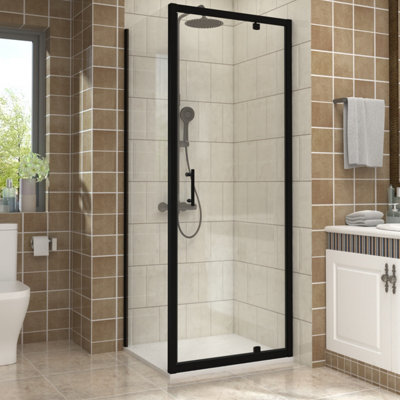 Vruc Bathroom Shower Enclosure Pivot Door With Side Panel 800 X 900mm Matt Black from B&Q