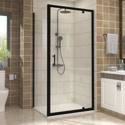Vruc Bathroom Shower Enclosure Pivot Door With Side Panel 1000 X 700mm Matt Black from B&Q