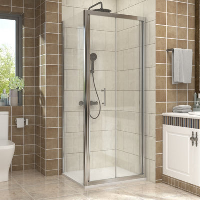 Vruc Bathroom Shower Enclosure Bi-Fold Door With Side Panel 760 X 760mm Chrome from B&Q