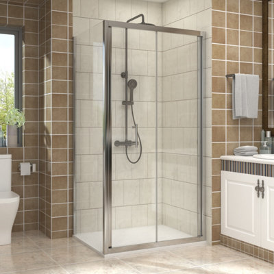 Vruc Bathroom Shower Enclosure Bi-Fold Door With Side Panel 1000 X 900mm Chrome from B&Q