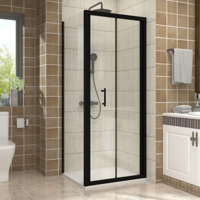 Vruc Bathroom Shower Enclosure Bi-Fold Door With Side Panel 800 X 760mm Matt Black from B&Q