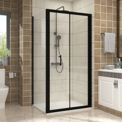 Vruc Bathroom Shower Enclosure Bi-Fold Door With Side Panel 900 X 760mm Matt Black from B&Q