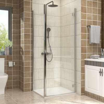 Vruc Bathroom Shower Enclosure Hinged Door With Side Panel 760 X 900mm Chrome from B&Q