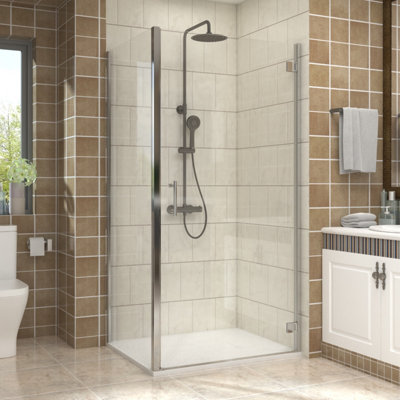 Vruc Bathroom Shower Enclosure Hinged Door With Side Panel 1000 X 900mm Chrome from B&Q