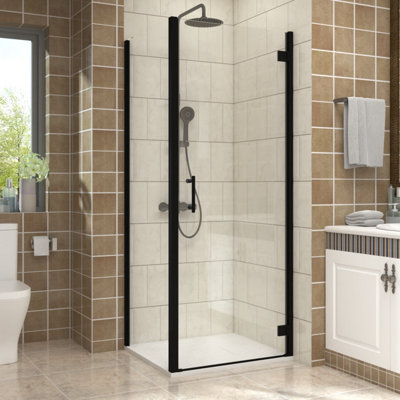 Vruc Bathroom Shower Enclosure Hinged Door With Side Panel 800 X 800mm Matt Black from B&Q